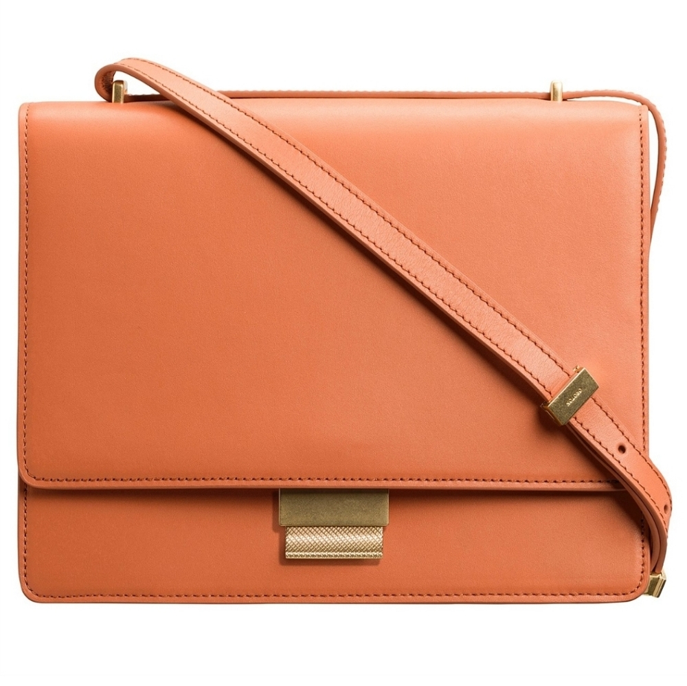 Donna Karan Orange Rust & Gold Crossbody Snap Closure Purse Shoulder Bag Casual - Picture 1 of 8